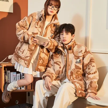 唐狮2024冬季新款仿羊羔绒外套情侣休闲保暖情侣装情侣服冬天2.26图片