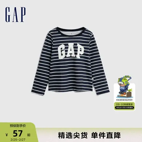 【断码优惠】Gap女幼童春秋LOGO纯棉条纹长袖T恤儿童装上衣789565商品大图