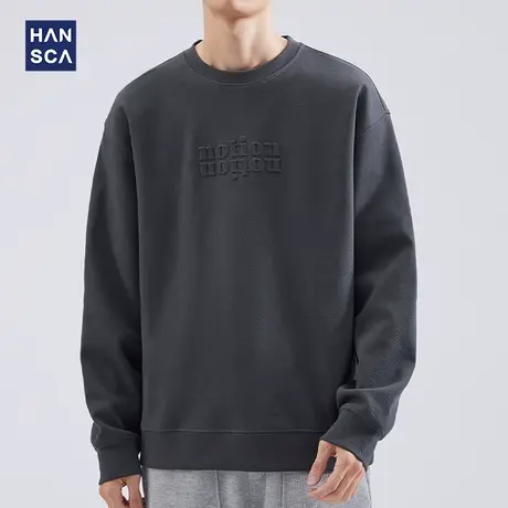 hansca 春秋季重磅圆领卫衣男潮ins宽松大码潮牌休闲纯色套头上衣商品大图