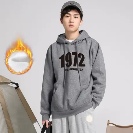 真维斯Z+男装 连帽美式复古数字印花休闲百搭加绒宽松卫衣外套X商品大图