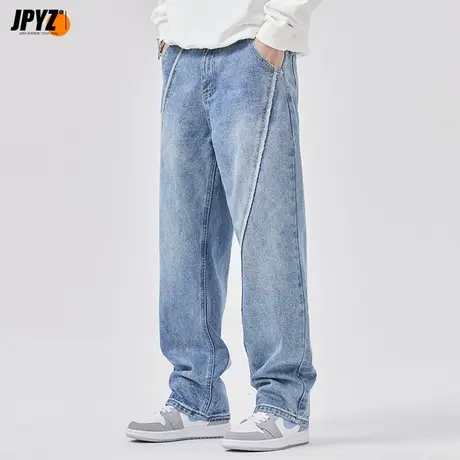 春秋2022年新款浅蓝色牛仔裤男士做旧加大宽松直筒潮流裤子男冬季商品大图
