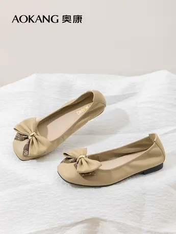 奥康女鞋2023春季新款真皮时尚休闲女士单鞋舒适百搭平底鞋蝴蝶结图片