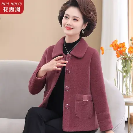 妈妈秋冬水貂绒外套女中老年洋气时尚中年妇女加厚短款毛呢子上衣商品大图