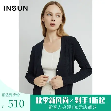 恩裳2023年早春新品简约通勤针织衫女装坑条v领开衫上衣商品大图