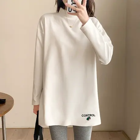 半高领德绒打底衫女秋冬洋气新款时尚个性欧货2023内搭中长款t恤商品大图