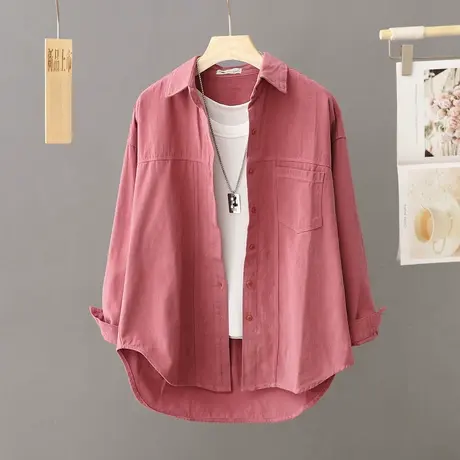 休闲春秋慵懒风宽松衬衫女百搭上衣开衫韩版时尚洋气工装衬衣外套图片