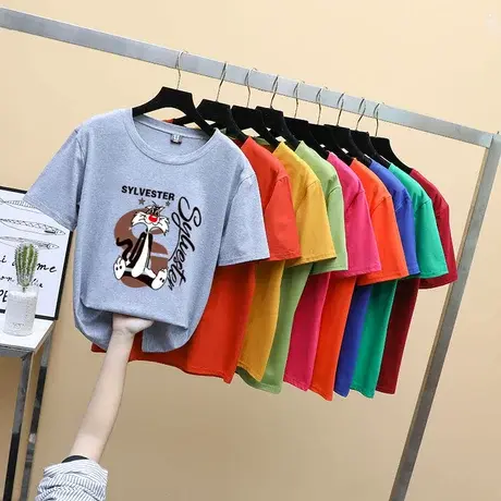 白色短袖t恤女2023年夏季新款韩版宽松纯棉上衣ins潮休闲打底衫商品大图