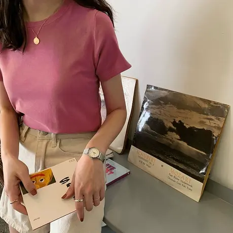2023年春季新款韩版休闲百搭洋气显瘦短袖T恤内搭打底上衣女装潮商品大图