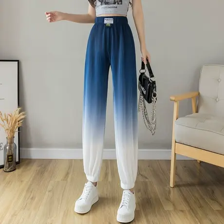 渐变色冰丝运动裤女夏薄款高街ins潮宽松束脚哈伦灯笼九分休闲裤商品大图