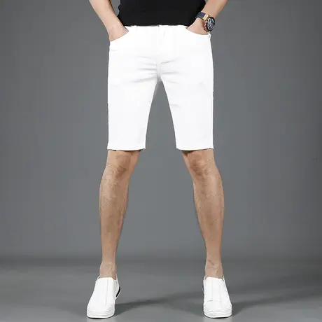 白色短裤男五分裤夏季薄款2023新款修身弹力休闲男士中裤牛仔短裤商品大图