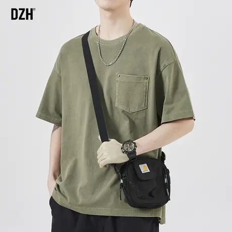 男士绿色短袖夏季男款纯棉t恤男2023新款半袖上衣潮牌情侣装夏装商品大图