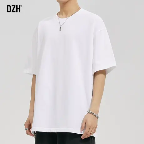 男士纯色重磅t恤男美式夏季潮牌简约男装2023年新款白色短袖圆领商品大图