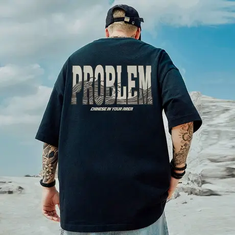 美式复古潮牌短袖T恤男欧美风大码男装加肥加大潮流嘻哈宽松半袖商品大图