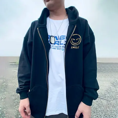 春秋季新款加肥加大码外套宽松连帽加绒加厚胖子男装开衫拉链卫衣图片