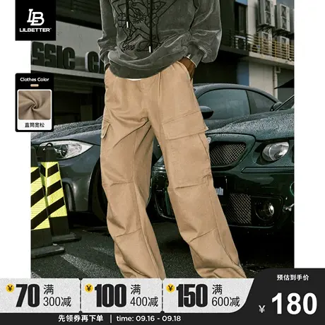 Lilbetter工装裤男水洗长裤潮牌裤子帅气直筒裤百搭美式休闲裤LB商品大图
