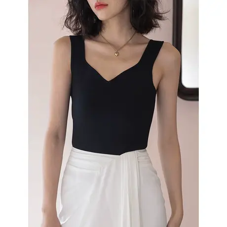 弥古黑色宽肩带针织吊带背心女夏季外穿气质内搭打底抹胸上衣显瘦图片