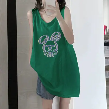 纯棉吊带坎肩背心无袖t恤女夏季设计感小众外穿宽松港风挂脖上衣图片