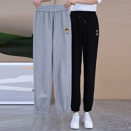 加绒华夫格卫裤女2023新款秋冬小个子宽松运动裤高腰休闲哈伦裤子图片