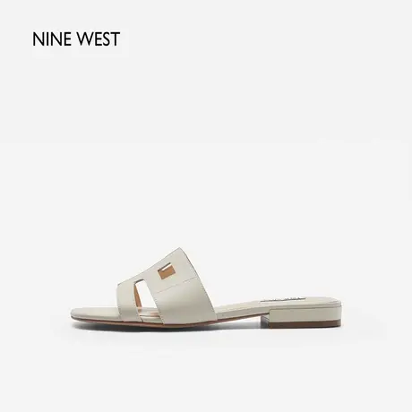 博主同款Nine West/玖熙复古拖鞋女外穿夏季新款真皮露趾休闲凉鞋商品大图