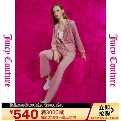 Juicy Couture橘滋秋季装2023年款水晶玫瑰重工烫钻丝绒女休闲裤商品大图