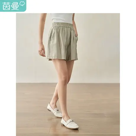 茵曼通勤直筒短裤女装2023年夏季新款百搭纯色宽松显瘦松紧腰裤子商品大图