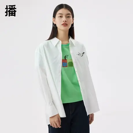 播宽松衬衫女2023秋季新款姆明联名系列印花简约休闲百搭翻领上衣商品大图