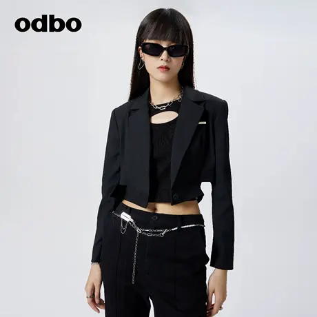 odbo 个性垫肩西装短外套女小个子春季新款收腰显瘦绑带潮商品大图