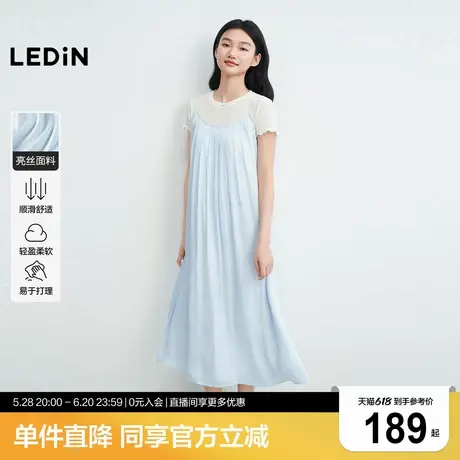 乐町压褶设计连衣裙女2025年夏季新款后背蝴蝶结度假风亮面裙子商品大图