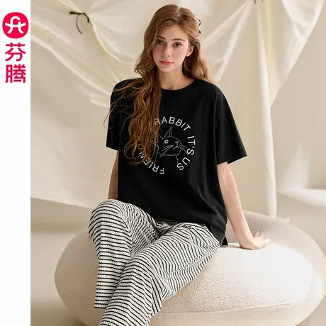 芬腾女士睡衣夏季纯棉短袖薄款凉感休闲大码可外穿夏天家居服套装商品大图