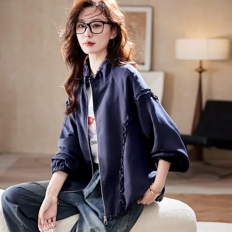宝诗黎蝙蝠袖宽松短款外套2025春季新款韩系简约百搭休闲大码女装图片