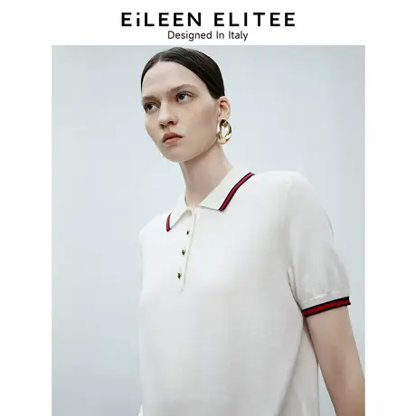 朗姿欧洲EiLEEN ELITEE2025春新款白色polo领针织衫翻领纯棉撞色图片