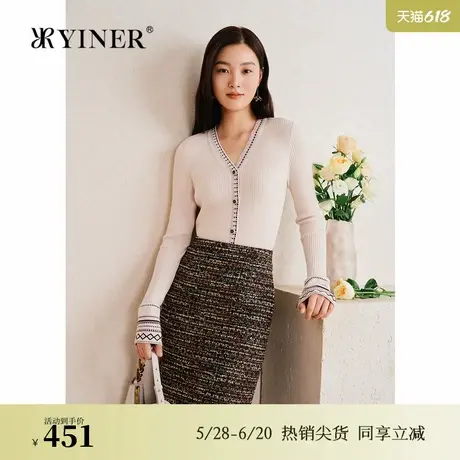 【丝光羊毛】YINER音儿专选2025春季新款费尔岛图案V领针织衫套头图片