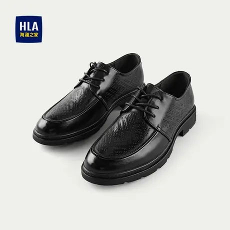 HLA/海澜之家系带正装皮鞋25新商务格纹压花通勤平跟德比鞋子男商品大图