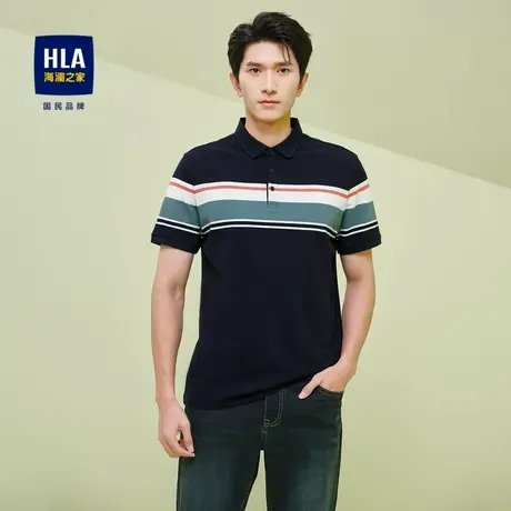 HLA/海澜之家舒适透气短袖POLO衫春夏时尚翻领条纹简约上衣男图片
