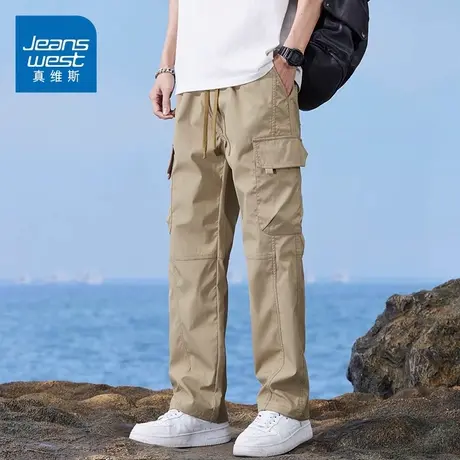 KZ真维斯卡其色工装休闲裤男士直筒透气男裤子春季春秋款2025新款商品大图