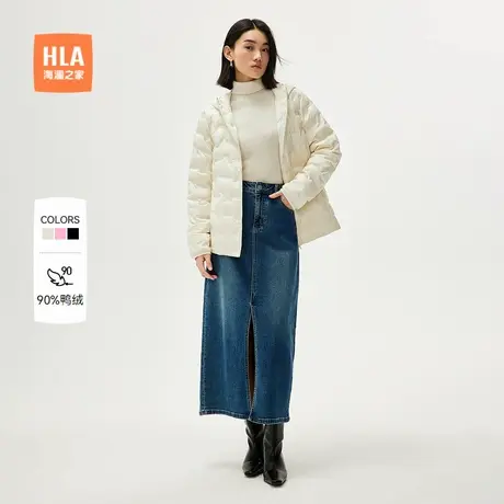 HLA/海澜之家连帽便携轻薄女士羽绒服秋冬季新款黑色直筒外套女装商品大图