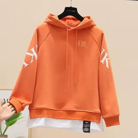 假两件加绒加厚卫衣女士2023年新款中长款小个子欧货外套秋冬上衣商品大图