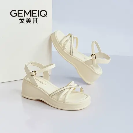 戈美其商场同款一字带凉鞋女款2025新款夏季外穿粗跟公主风配裙子图片