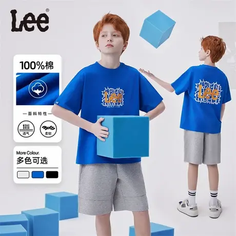 lee童装字母印花短袖t恤男女童2025年夏季纯色简约宽松休闲上衣商品大图