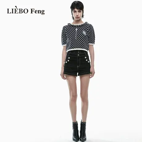 裂帛LIEBOFeng商场同款2023年设计师桃心针织小衫波点短袖针织衫商品大图