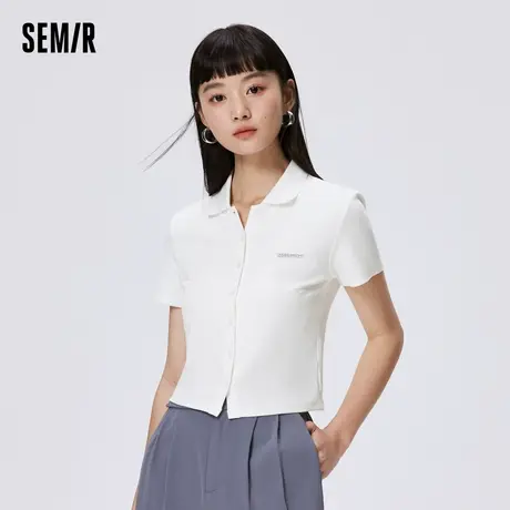 森马POLO衫女短款正肩字母肌理衣服时尚夏季女士紧身开衫简约气XY图片