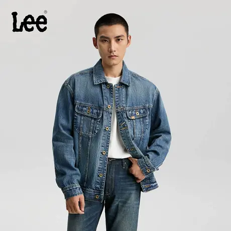 Lee商场同款25秋冬新品舒适版101+徽标中深蓝男骑士牛仔夹克外套图片