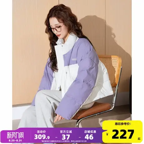 唐狮2024新款女棉衣围脖款拼接撞色短款棉服上衣时尚流行小棉袄G商品大图