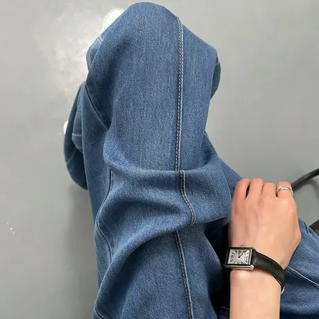 天丝阔腿牛仔裤女2023年春夏薄款高腰垂感宽松显瘦松紧腰直筒长裤商品大图