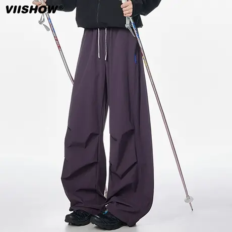 VIISHOW户外高街冲锋伞兵裤男女新款宽松阔腿慵懒风弯刀休闲裤潮商品大图