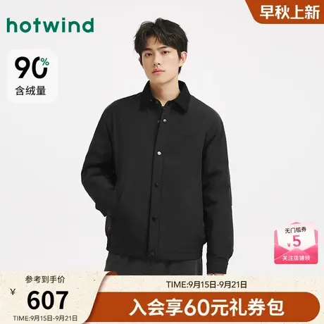 热风男士羽绒服轻薄羽绒外套2025年冬季新款时尚翻领黑色羽绒服商品大图