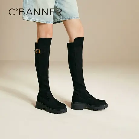 千百度厚底弹力靴女冬季新款袜靴显瘦增高瘦瘦靴骑士靴长靴子图片