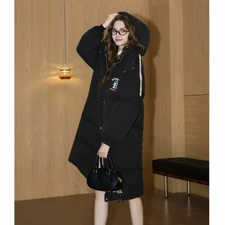 唐狮冬加厚羽绒服女连帽长款过膝保暖羽绒外套美式学院风少女TUTA商品大图