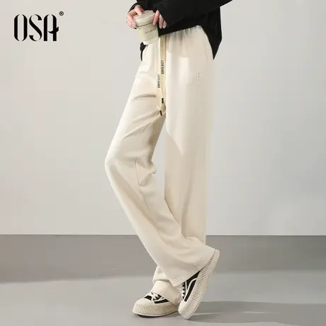 OSA欧莎高腰阔腿休闲裤女宽松显瘦直筒拖地裤子图片