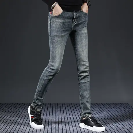 蓝色牛仔裤男2023秋季新款潮牌修身小脚高端潮流男士弹力百搭裤子商品大图